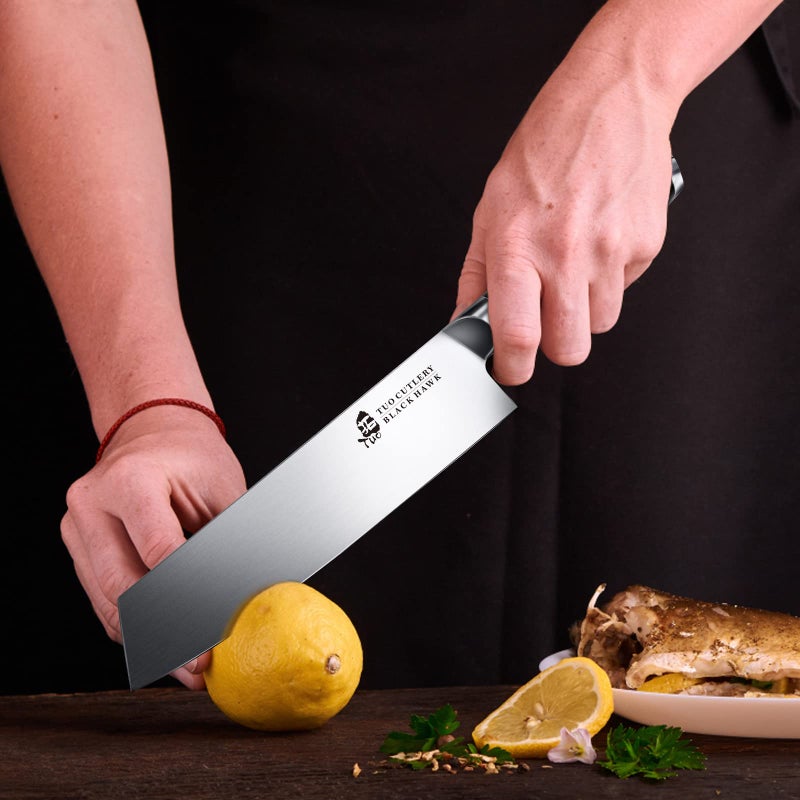 TUO سكين كيريتسوكه TUO - سكين شيف كيريتسوكه بطول 8.5 بوصة - سكين خضار ولحم ياباني - فولاذ ألماني HC - مقبض باكاوود كامل - سلسلة بلاك هوك مع علبة هدايا - Image 5